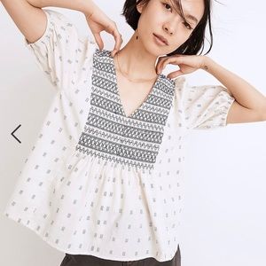 Madewell Embroidered-Yoke Top in Clipdot